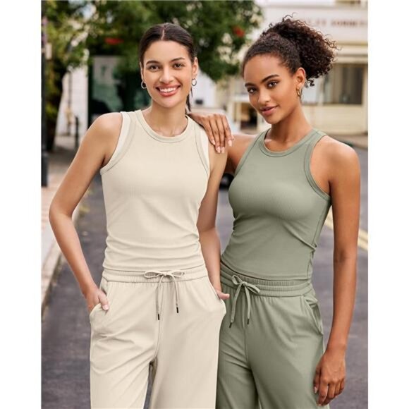 Workout Tank Tops for Women Slim Fitted Racerback Ribbed Athletic Gym - Picture 6 of 7